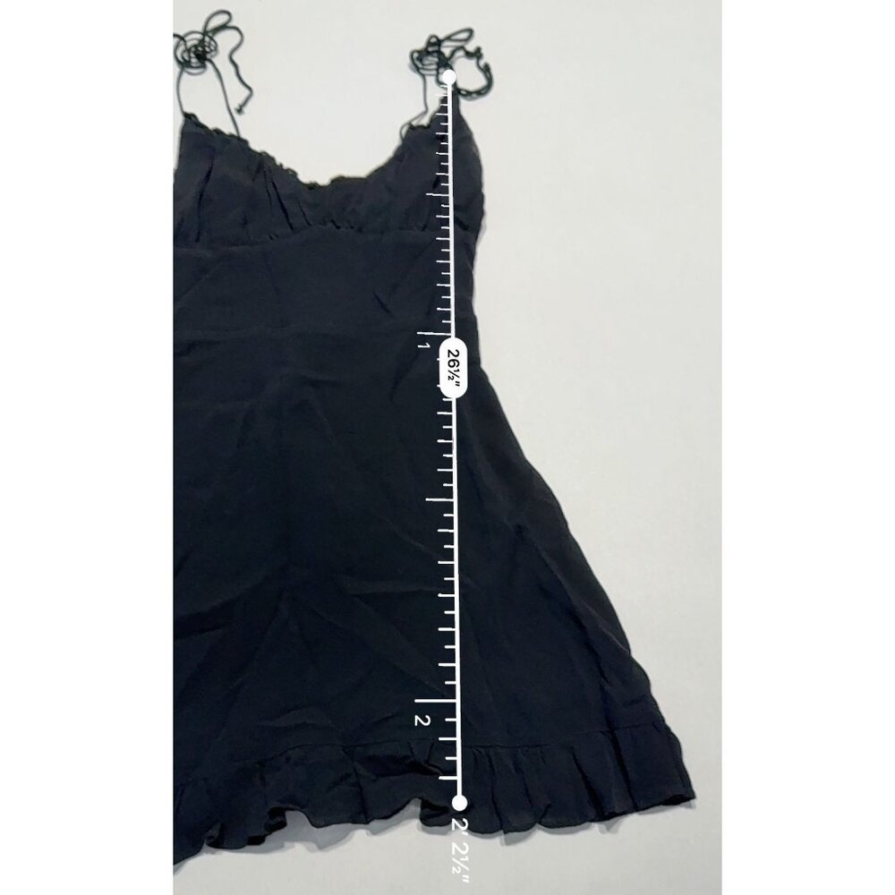 Reformation Black Smocked Ruffle Trim Tie Shoulder Mini Dress Women's 6 - Picture 2 of 5